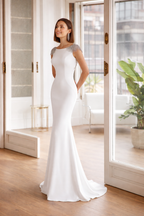 Vestido Sirena "Celine" - Blanco Nupcial con Hombros Joya