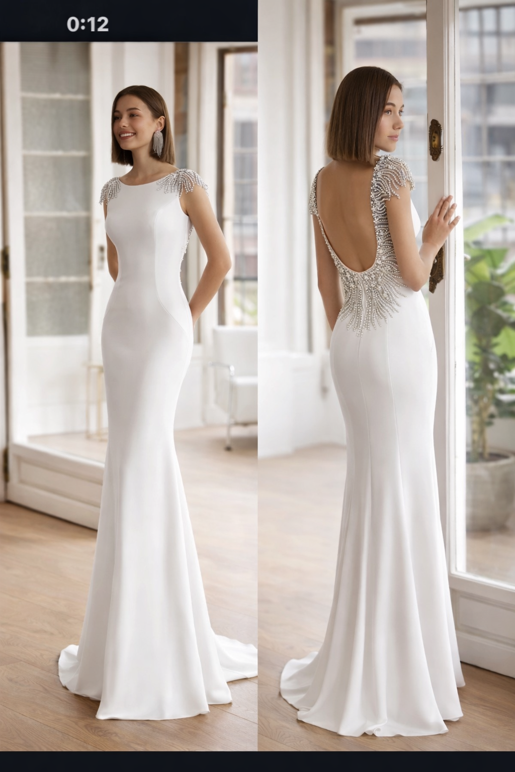 Vestido Sirena "Celine" - Blanco Nupcial con Hombros Joya