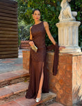 Vestido de Gala "Marrón Glacé" - Encaje y Abertura