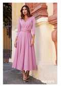 Vestido Midi "Rosa Aura" - Escote Cruzado y Manga Francesa