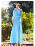Vestido de Gala "Serena" - Azul Cielo Asimétrico y Plisado