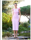 Vestido Midi "Petunia" - Hombros de Flores y Nudo Central
